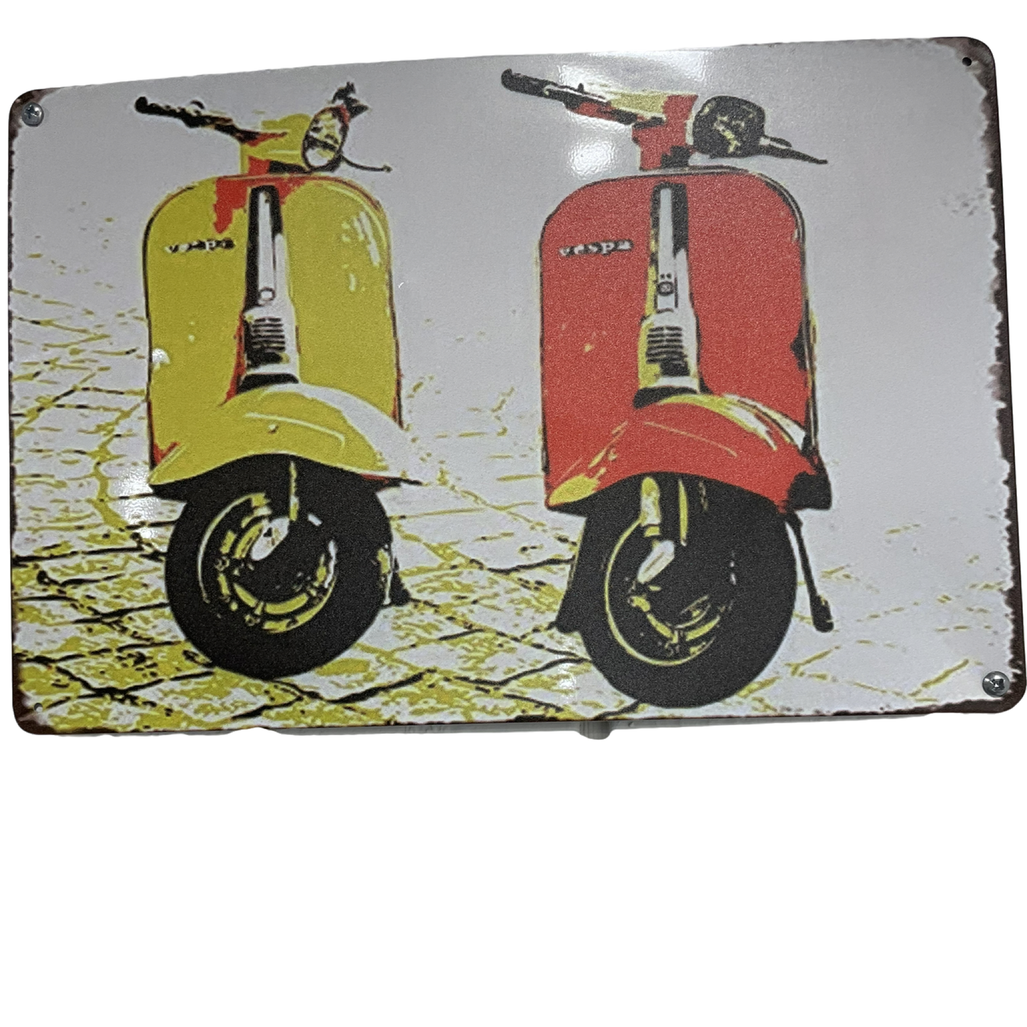 2 Vespas tin sign