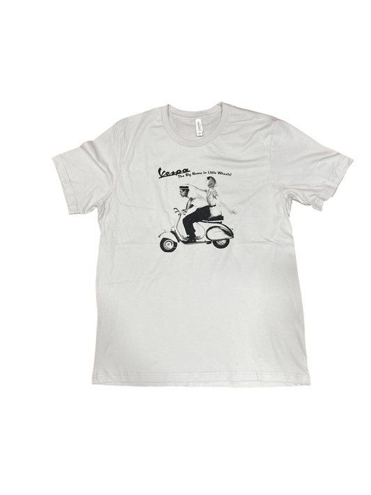 Vespa big name little wheels t-shirt