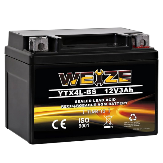 Weize YTX4L-BS High Performance-Rechargeable-Sealed Motorcycle Battery Compatible With Polaris Scrambler, Sportsman 90, Honda Scooters NQ50 Spree,Kawasaki 110 Can-Am DS70,Yamaha TTR125E/LE