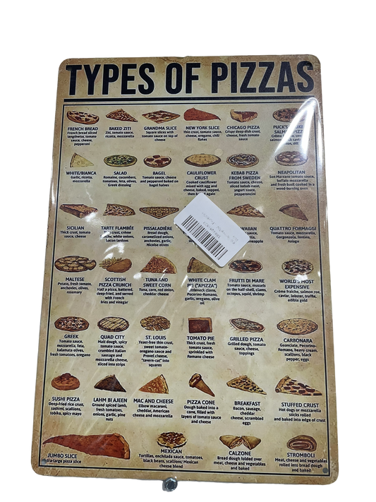 Types of pizzas tin sign